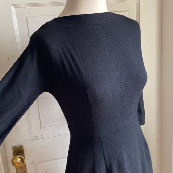 Vintage 1960’s Black Wool Wiggle Dress w Back Metal Zipper, Slash Neck & Pocket - Picture 6 of 16